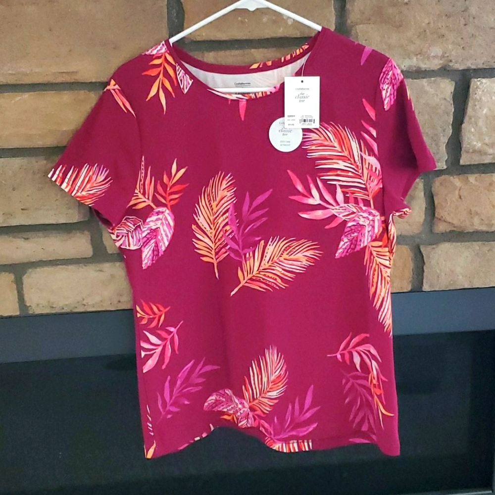 New magenta blouse with leaf patterns